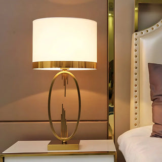 Simple White Fabric Shade Gold Oval Frame Table Lamp Zawala Image - 1
