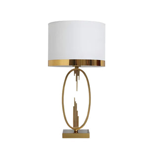 Simple White Fabric Shade Gold Oval Frame Table Lamp Zawala Image - 12