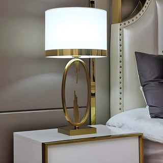 Simple White Fabric Shade Gold Oval Frame Table Lamp Zawala Image - 2