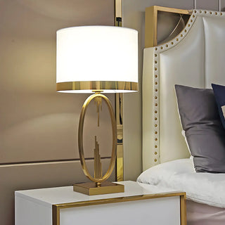 Simple White Fabric Shade Gold Oval Frame Table Lamp Zawala Image - 3