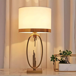 Simple White Fabric Shade Gold Oval Frame Table Lamp Zawala Image - 4