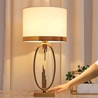 Simple White Fabric Shade Gold Oval Frame Table Lamp Zawala Image - 5