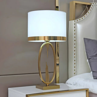 Simple White Fabric Shade Gold Oval Frame Table Lamp Zawala Image - 6