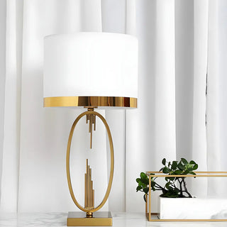 Simple White Fabric Shade Gold Oval Frame Table Lamp Zawala Image - 7