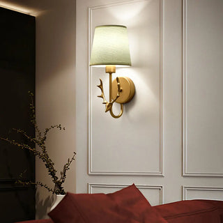 Rustic Green Fabric Shade Antler Cylinder Wall Light Zawala Image - 1