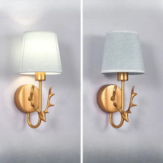 Rustic Green Fabric Shade Antler Cylinder Wall Light Zawala Image - 14