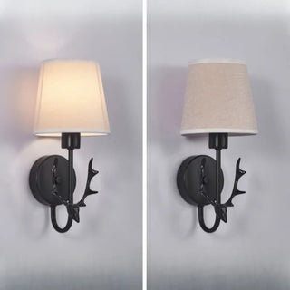 Rustic Green Fabric Shade Antler Cylinder Wall Light Zawala Image - 15