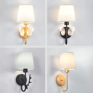 Rustic Green Fabric Shade Antler Cylinder Wall Light Zawala Image - 22