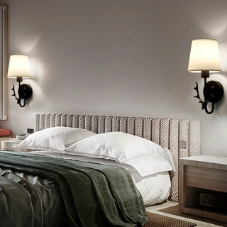 Rustic Green Fabric Shade Antler Cylinder Wall Light Zawala Image - 3