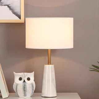 Nordic Conical Drum Marble Bedside White Table Lamp Zawala Image - 2