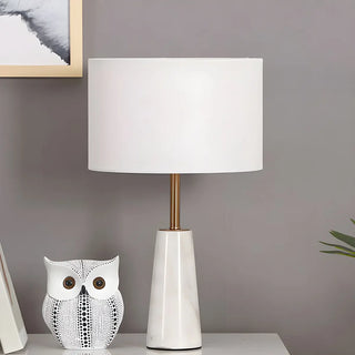Nordic Conical Drum Marble Bedside White Table Lamp Zawala Image - 3