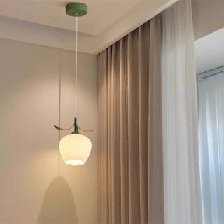 Elegant White Petal Glass Flower Bedroom Pendant Light Zawala Image - 1