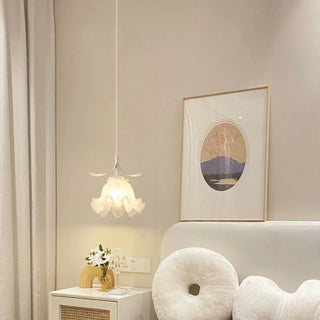 Elegant White Petal Glass Flower Bedroom Pendant Light Zawala Image - 3