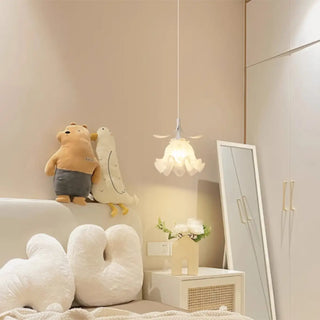 Elegant White Petal Glass Flower Bedroom Pendant Light Zawala Image - 4