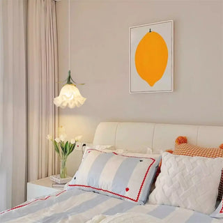 Elegant White Petal Glass Flower Bedroom Pendant Light Zawala Image - 5