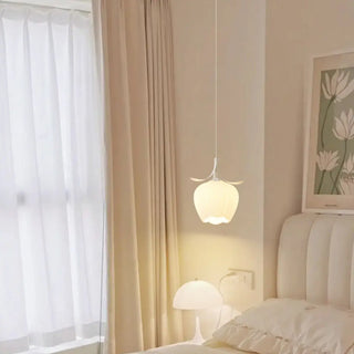 Elegant White Petal Glass Flower Bedroom Pendant Light Zawala Image - 8