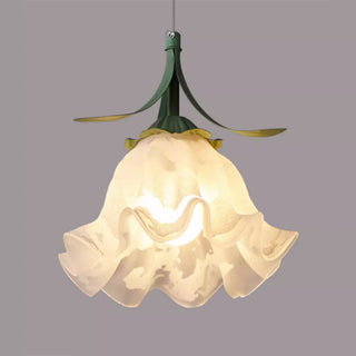 Elegant White Petal Glass Flower Bedroom Pendant Light Zawala Image - 9
