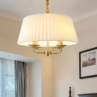 ZOWALA - Elegant White Pleated Fabric Drum Brass Chandelier