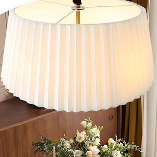 ZOWALA - Elegant White Pleated Fabric Drum Brass Chandelier