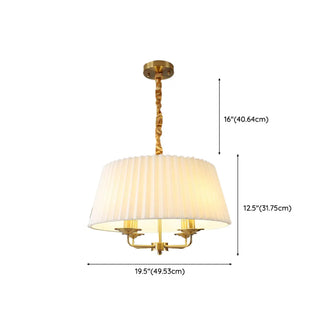 ZOWALA - Elegant White Pleated Fabric Drum Brass Chandelier