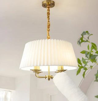 ZOWALA - Elegant White Pleated Fabric Drum Brass Chandelier