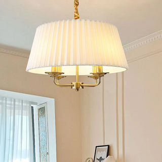 ZOWALA - Elegant White Pleated Fabric Drum Brass Chandelier