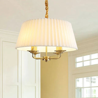 ZOWALA - Elegant White Pleated Fabric Drum Brass Chandelier