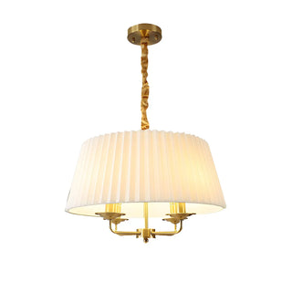 ZOWALA - Elegant White Pleated Fabric Drum Brass Chandelier