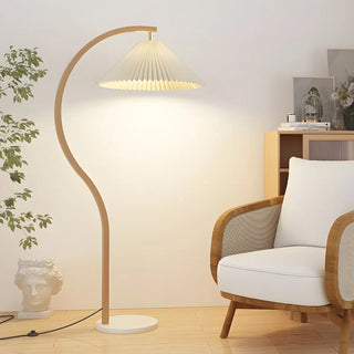 Elegant Cone and Wood-Color Metal Curved Floor Lamp Zawala Image - 12