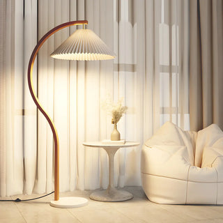 Elegant Cone and Wood-Color Metal Curved Floor Lamp Zawala Image - 13