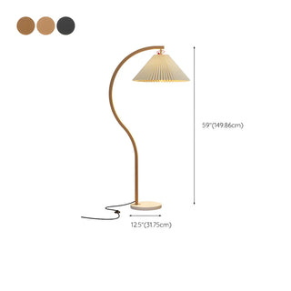 Elegant Cone and Wood-Color Metal Curved Floor Lamp Zawala #size