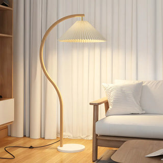 Elegant Cone and Wood-Color Metal Curved Floor Lamp Zawala Image - 3