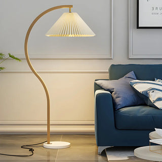 Elegant Cone and Wood-Color Metal Curved Floor Lamp Zawala Image - 4