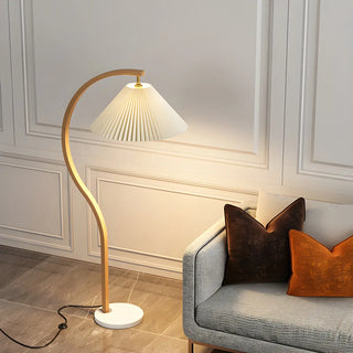 Elegant Cone and Wood-Color Metal Curved Floor Lamp Zawala Image - 5