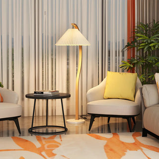 Elegant Cone and Wood-Color Metal Curved Floor Lamp Zawala Image - 6