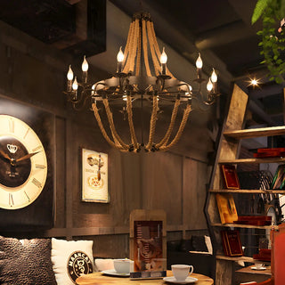 ZOWALA - Empire Candle Rope Black Iron Dining Room Chandelier Image - 1
