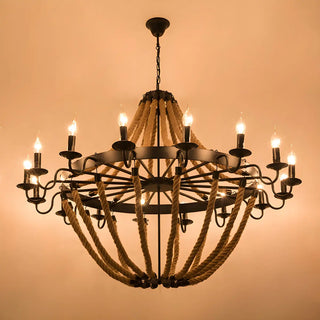 ZOWALA - Empire Candle Rope Black Iron Dining Room Chandelier Image - 2