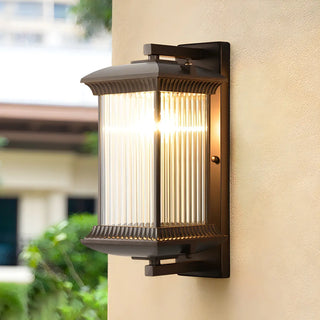 Brown Modern Box Glass Exterior LED Wall Sconces Zawala Image - 1