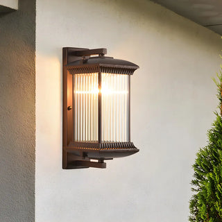 Brown Modern Box Glass Exterior LED Wall Sconces Zawala Image - 2