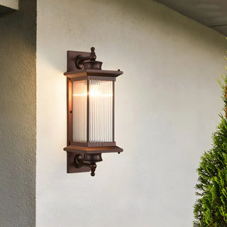 Brown Modern Box Glass Exterior LED Wall Sconces Zawala Image - 3
