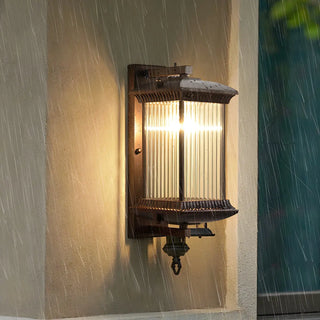Brown Modern Box Glass Exterior LED Wall Sconces Zawala Image - 4
