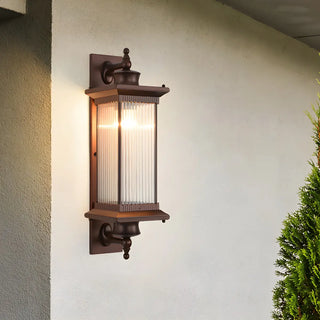 Brown Modern Box Glass Exterior LED Wall Sconces Zawala Image - 5