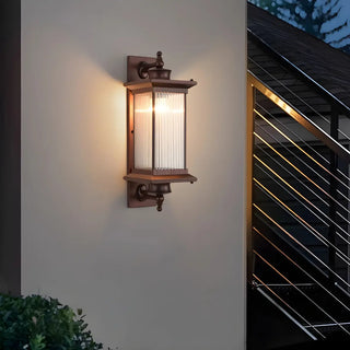 Brown Modern Box Glass Exterior LED Wall Sconces Zawala Image - 6