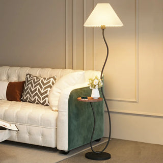 ZOWALA - Pleated Shade Curved Stand and Side Table Floor Lamp Image - 1