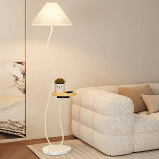 ZOWALA - Pleated Shade Curved Stand and Side Table Floor Lamp Image - 2