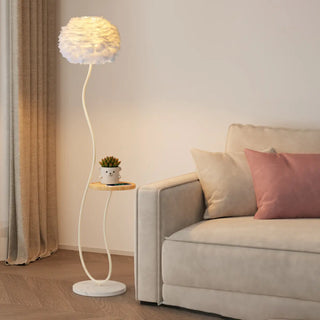 ZOWALA - Pleated Shade Curved Stand and Side Table Floor Lamp Image - 4
