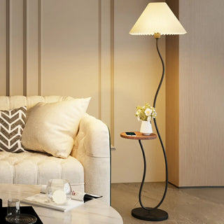 ZOWALA - Pleated Shade Curved Stand and Side Table Floor Lamp Image - 7