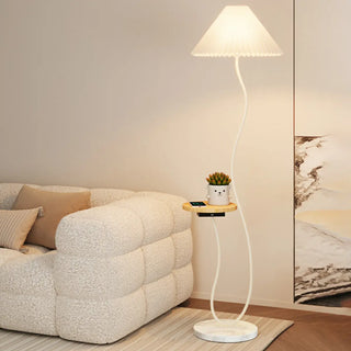 ZOWALA - Pleated Shade Curved Stand and Side Table Floor Lamp Image - 9