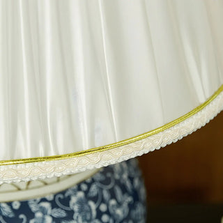 Vintage White Fabric Shade Globe Ceramic Table Lamp Zawala Image - 11