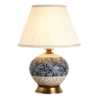 Vintage White Fabric Shade Globe Ceramic Table Lamp Zawala Image - 12